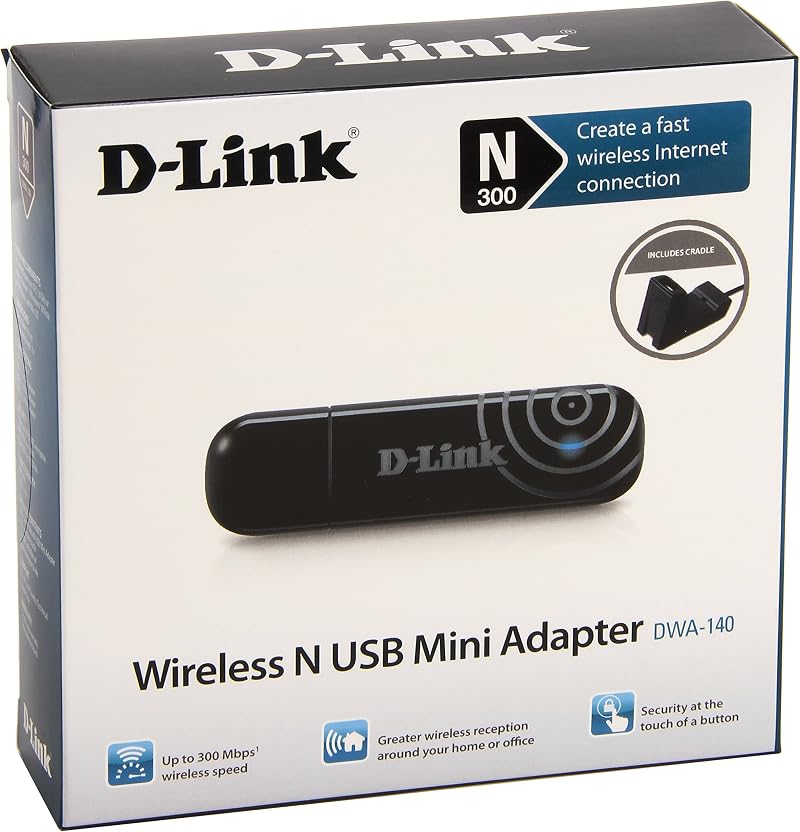 D-Link DWA-140 Wireless N USB Adapter High Speed WiFi Dongle 300Mbps