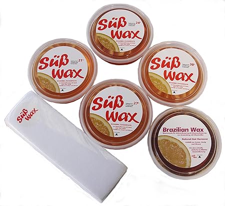 Süß Wax Haarentfernungs Einsteiger Set. 4 Sugaring Zuckerpasten zur Haarentfernung ohne Vlies für alle Jahreszeiten + Süß Wax