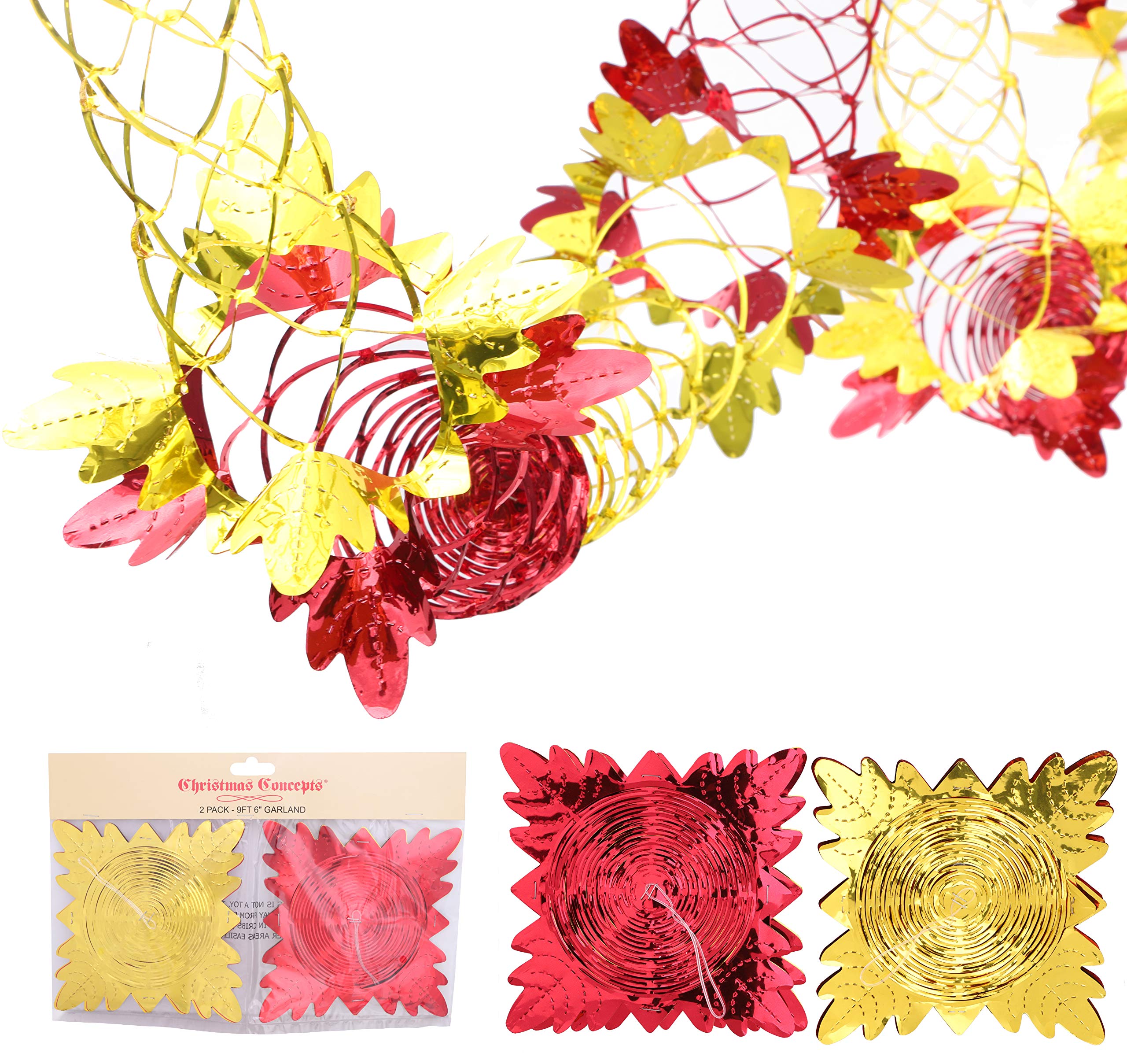 Christmas Concepts® Pack Of 2 2.7m (9ft) Foil Garland Festive Hanging Decorations - Christmas Decorations (Red & Gold)