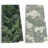 IWGDNJS Green Japanese Wave Forest Kitchen Towels Decorative, Japandi Decor Hand Tea Towels for Bathroom, Minimalist Wabi Sabi Green Ocean Botanical Dishtowels, 16x24 Inches Set of 2