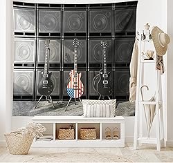 Ambesonne American Flag Tapestry, Black and Us Bass