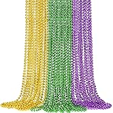 SHAOQINLIN Mardi Gras Beads, 24Pcs Mardi Gras Beads Necklaces 33'' 7 mm Metallic Gold Green Purple Bead Necklaces Mardi Gras Decorations for Mardi Gras, Christmas, Party Favors