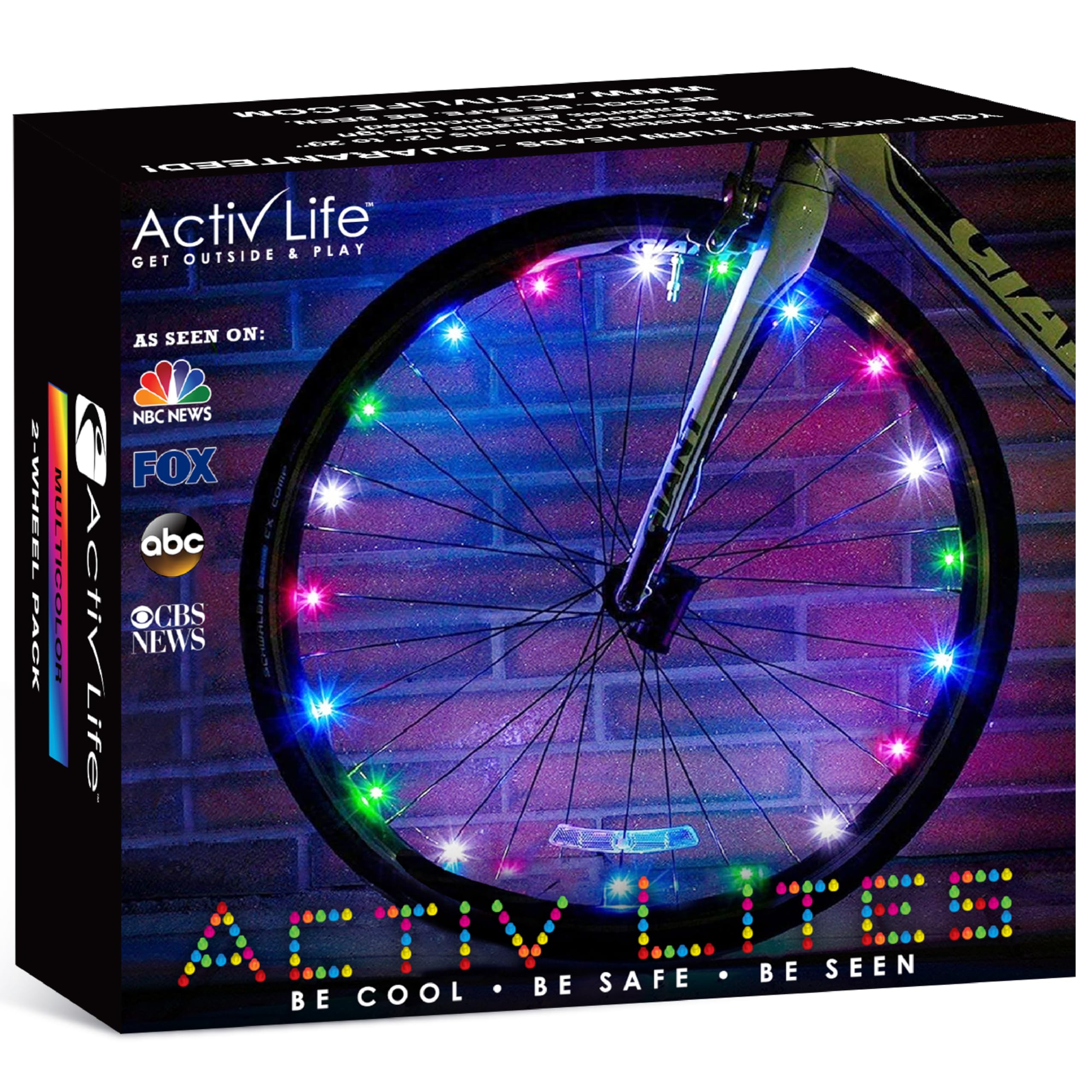 Photo 1 of **PARTIAL SET/ ONLY 1 FUNCTIONAL OTHER IS FOR PARTS*** Activ Life 2-Tire Pack LED Bike Wheel Lights with Batteries Included, Get 100% Brighter and Visible from All Angles for Ultimate Safety and Style (Multicolor)