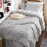 Bedsure Twin Comforter Set - Light Grey Comforter, Boho Tufted Shabby Chic Bedding for Kids, 2 Pieces Vintage Farmhouse Bed Set for All Seasons, Fluffy Soft Bedding with 1 Pillow Sham