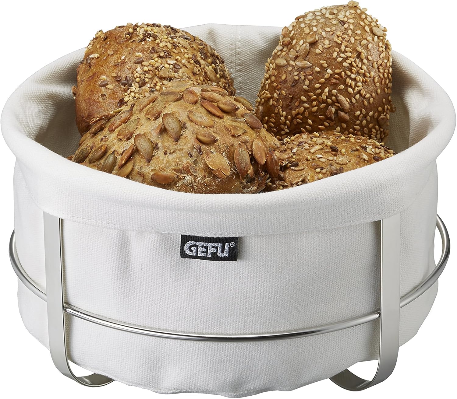 GEFU BRUNCH Brotkorb rund, Edelstahl, Weiß, 22 x 22 x 11.5 cm
