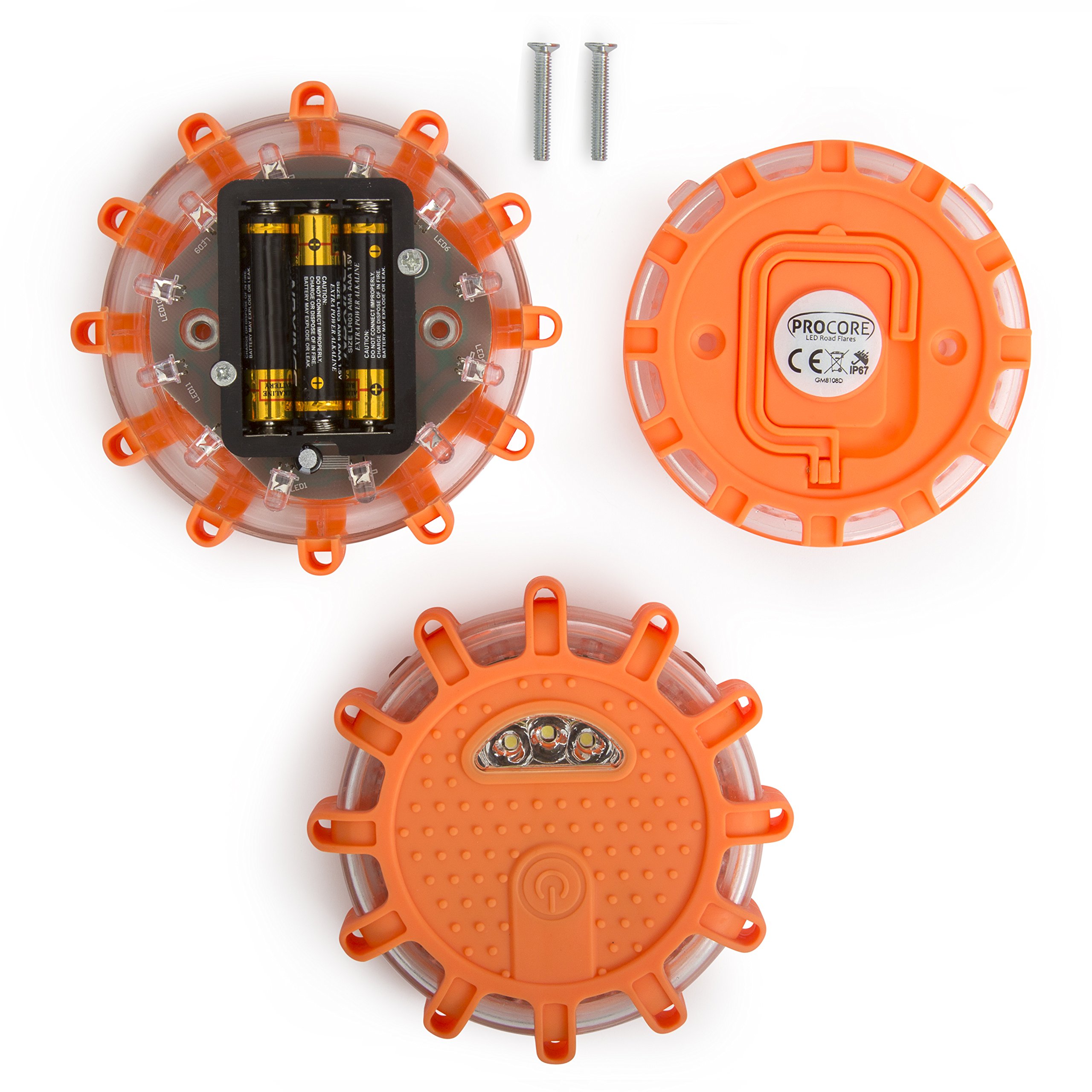 Flashing LED Emergency Road Flares: 4” Magnetic Roadside Flare Beacon Discs for Car, Truck or Boat - Warning Lights for Safety During Vehicle Emergencies - Use on All Vehicles - 3 Pack with Carry Ba