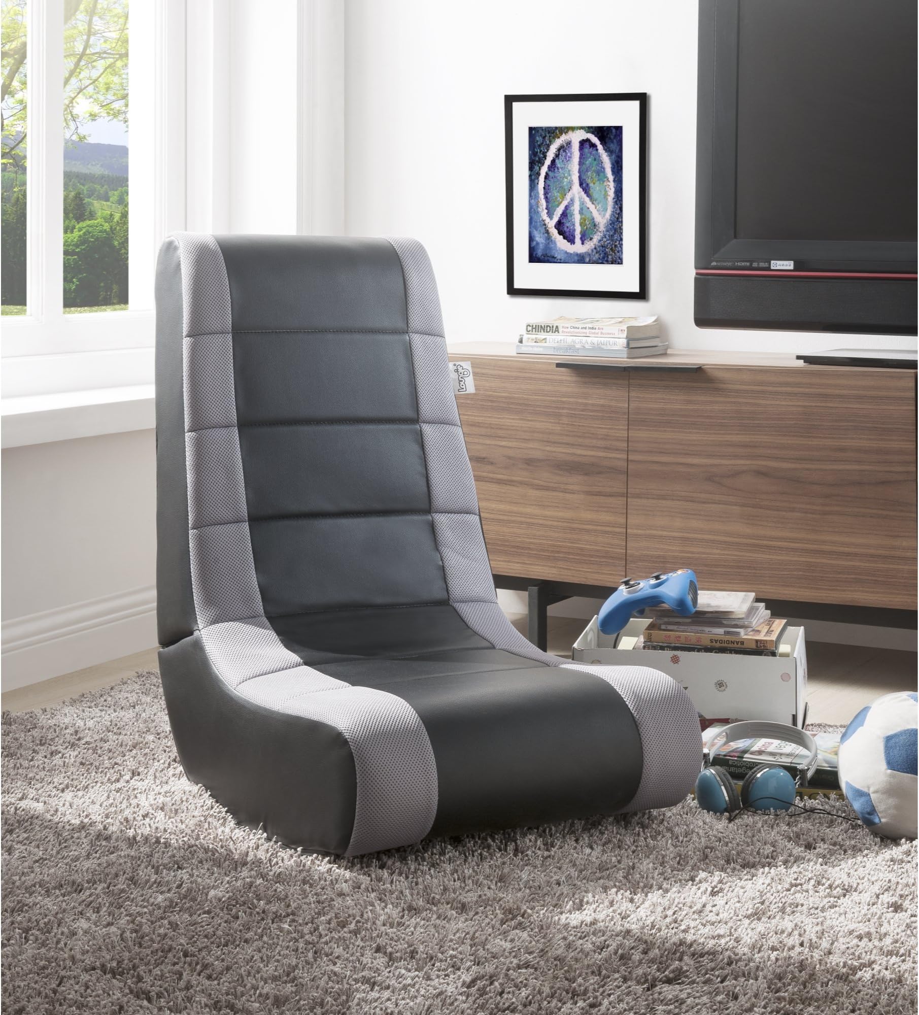 Rockme Game Rocker Chair, Black/Silver