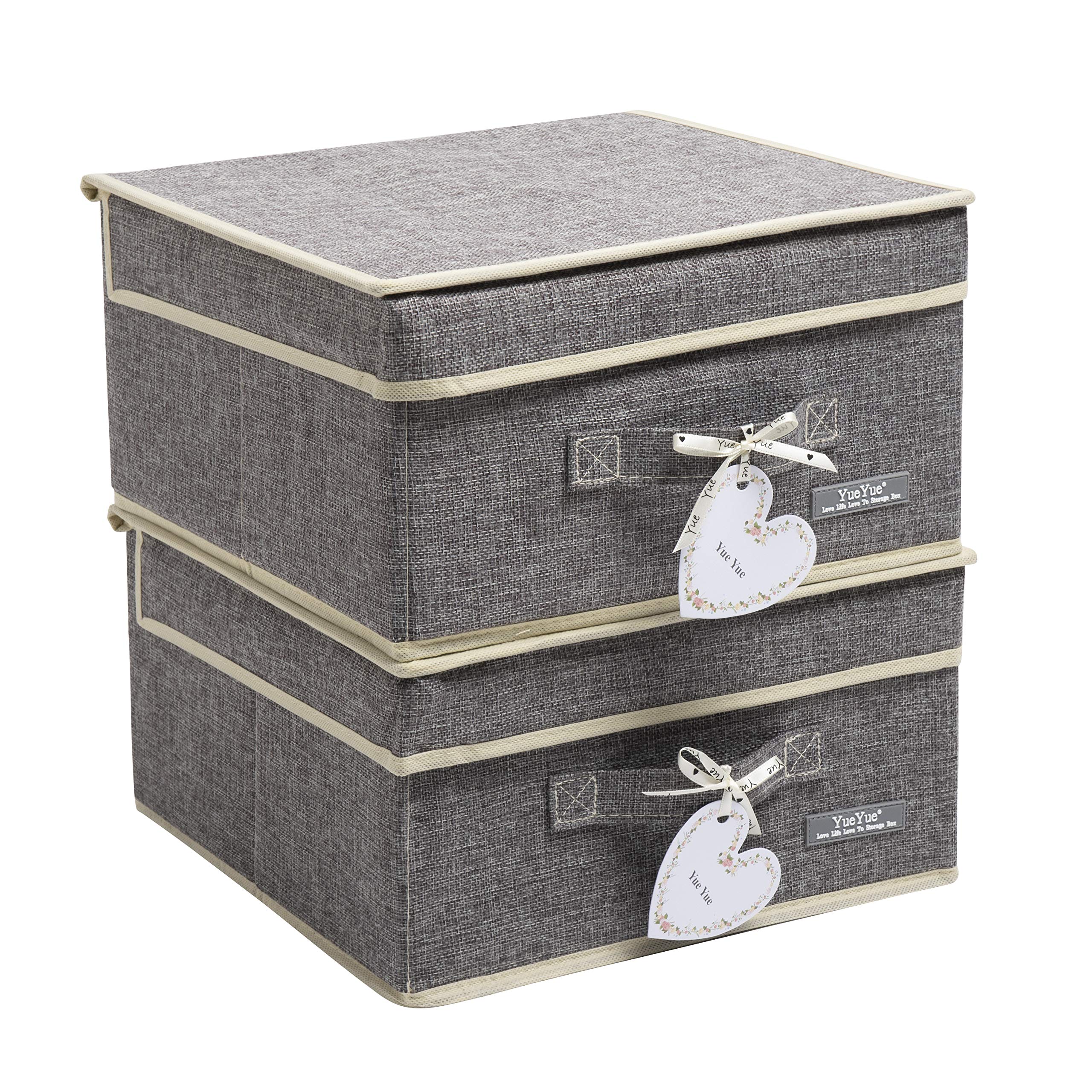 YueYue Cloth Foldable Fabric Bins Box Storage - 2 Pack 12.4 X 12 X 6.7 Inch Storage Bins With Lids Organizer Basket Gray - Bins Storage Shelves Closet Boxes Pack Collapsible
