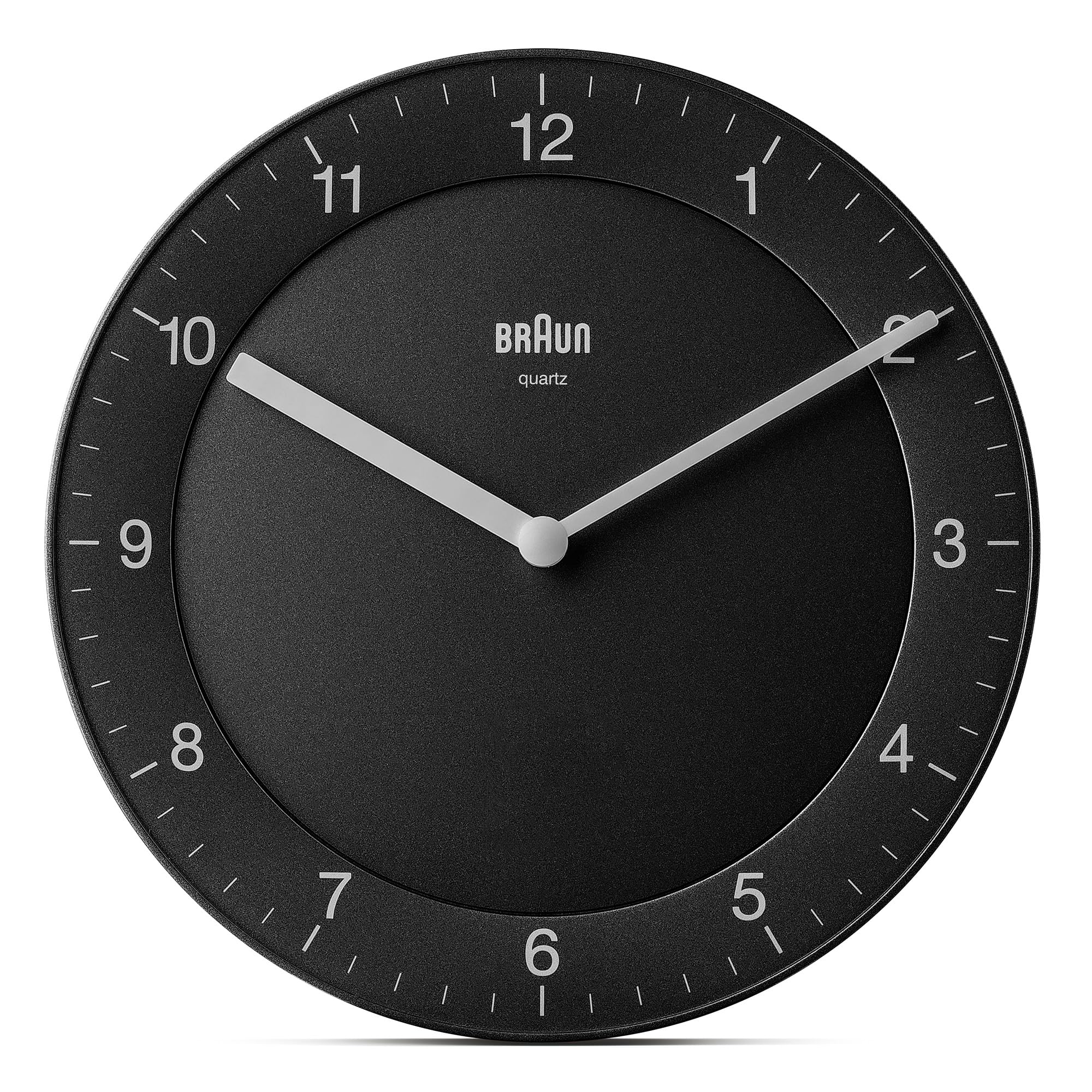 Braun Classic Analogue Wall Clock with Quiet Quartz Movement, Easy To Read, 20cm Diameter in Black, model BC06B.