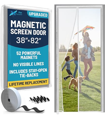 Risareyi Magnetic Window Screen - Self Closing Mosquito Net, 60x44 Inches, Keep Bugs Out, White