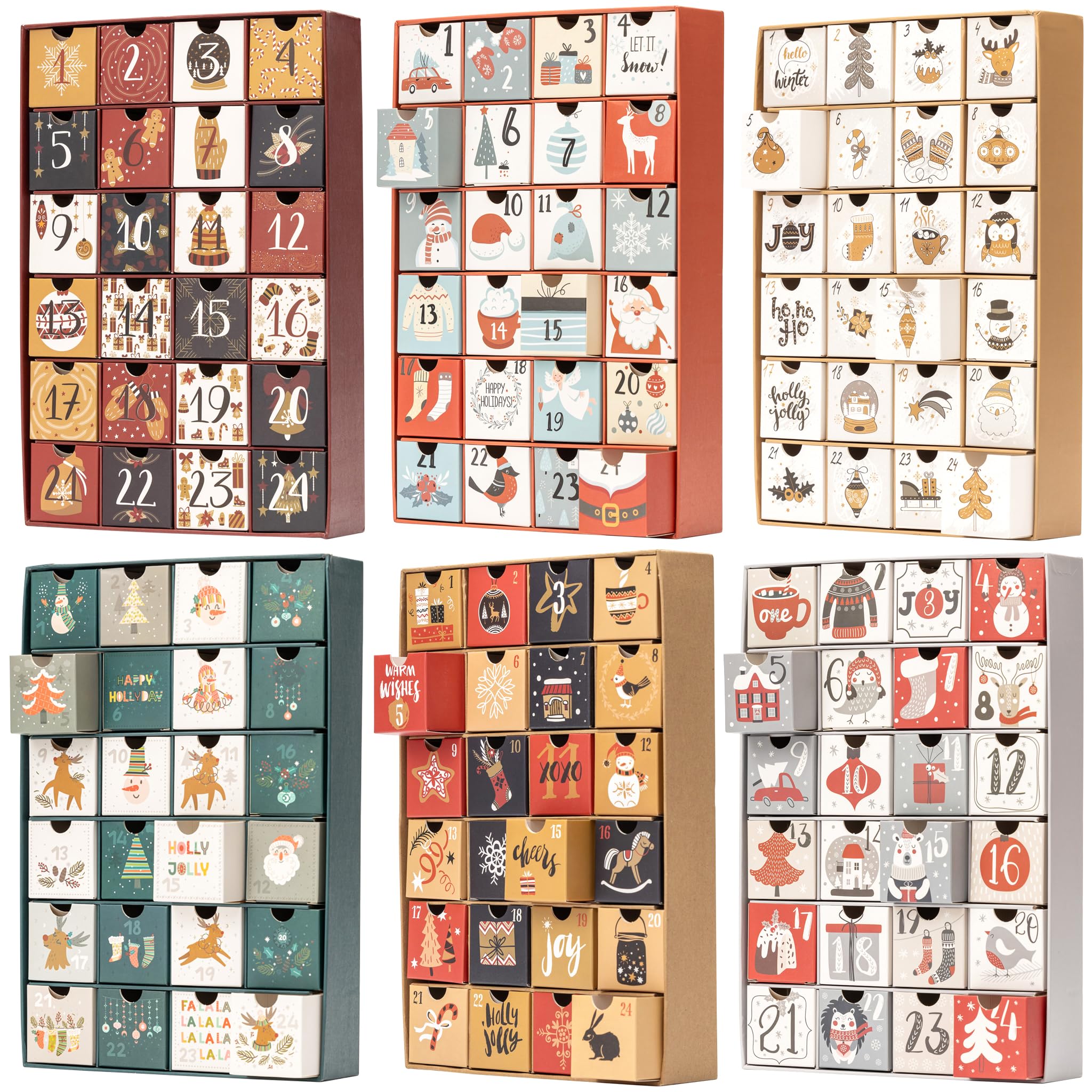 Fill Your Own Advent Calendar 24 Days Reusable 1-24 Empty Drawers for Christmas Countdown (Santa)