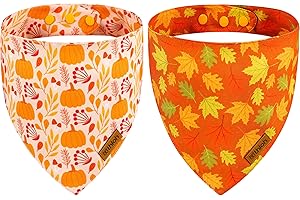 THLOH Fall Dog Bandanas - 2 Pack Thanksgiving Dog Bandana with Snap Button | Reversible Pumpkin Pet Scarf for Boy & Girl | Premium Durable Fabric | Holiday Bandana for Medium and Large Dogs (Large)