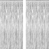 2 Pack Tinsel Backdrop, 3.28 FT x 7.05 FT Birthday Party Decorations, Silver Party Streamer Fringe Curtains Foil Backdrop, Metallic Silver Photo Props Party Supplies Party Decor