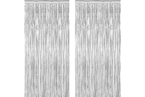 ZATAYE 2 Pack Tinsel Backdrop, 3.28 FT x 7.05 FT Birthday Party Decorations, Silver Party Streamer Fringe Curtains Foil Backdrop, Metallic Silver Photo Props Party Supplies Party Decor