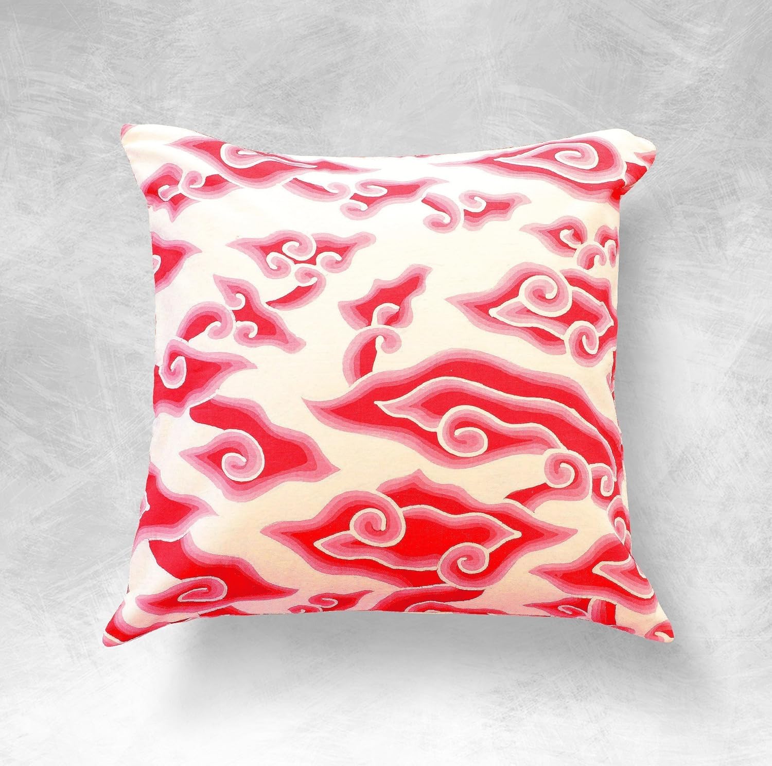 Red Batik Pillow Cover 18 Inch Square Red Cotton Bohemian