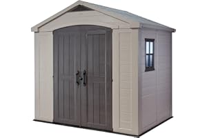 Keter Factor 8x6 Large Resin Outdoor Storage Shed for Patio Furniture, Lawn Mower, Garden Accessories Yard Tools, and Pool Toys, Taupe