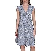 Tommy Hilfiger Womens V Neck All Over Columbier Print Fit and Flare Dress