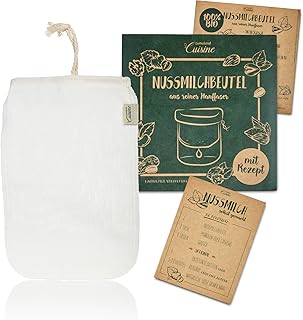 Lumaland Cuisine Nussmilchbeutel aus reinen Hanf Fasern für vegane Nussmilchherstellung inklusive Mandelmilch Rezept in nachhaltiger Verpackung Mandelmilch selber Machen Perfekter Milchersatz
