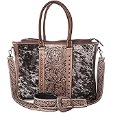 Merbaa Western Cowhide Hairon Leather Tote Bag for Women With Adjustable Tooled Shoulder Strap Leather Purse