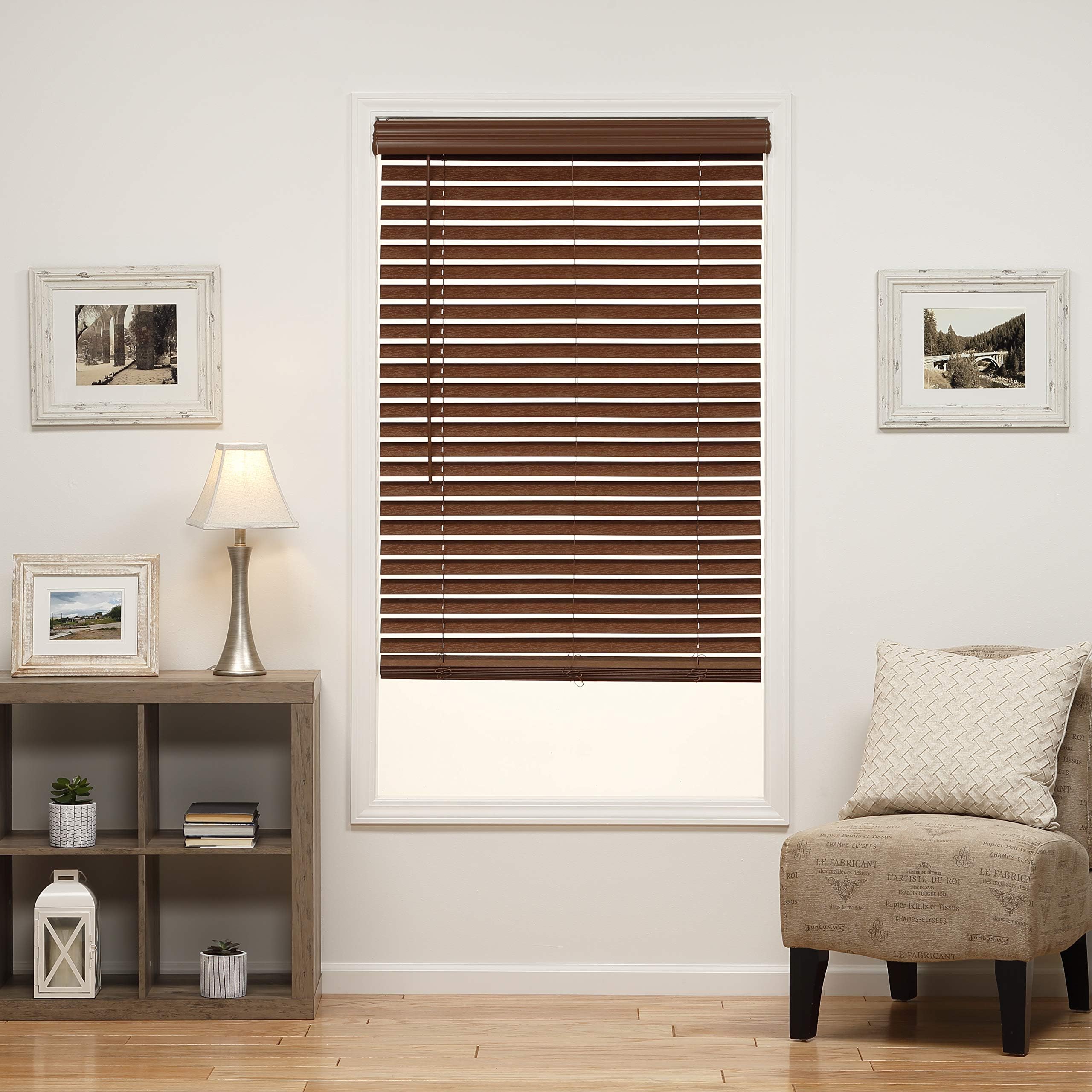 DEZ Furnishings QJBK202640 Cordless 2-Inch Faux Wood Blind, 20.25W x 64L, Dark Oak