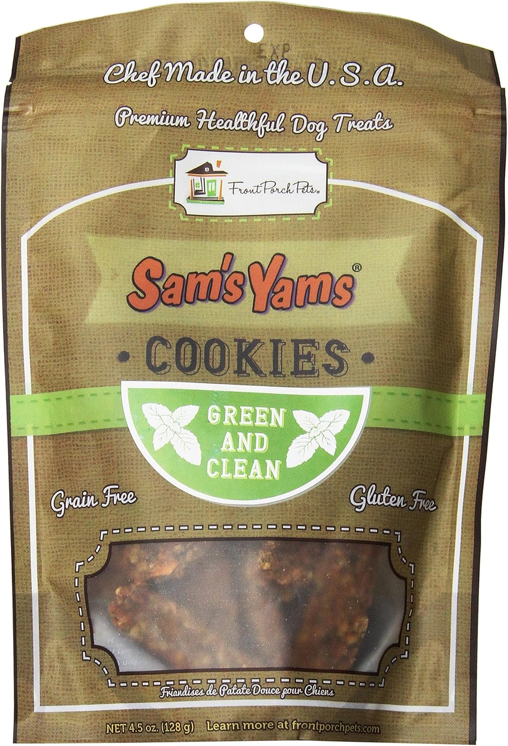 Sam'S Yams Cookies Sweet Potato Dog Treats, Green And Clean, 4.5 Ounces Pet Treat
