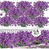 ColoPlay 24 Purple Bundles Artificial Flowers for Outdoors/Indoors Fake Flowers Plants for Indoor Outside Garden Porch Window Box Home Wedding Farmhouse