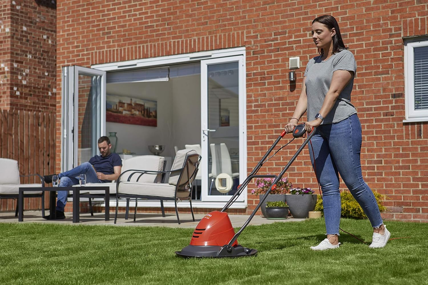 Flymo Turbo Lite 250 Electric Hover Lawn Mower - 1400 W, 25 cm Cutting Width, Ambidextrous Handles, Folds Flat, Orange - Image 3