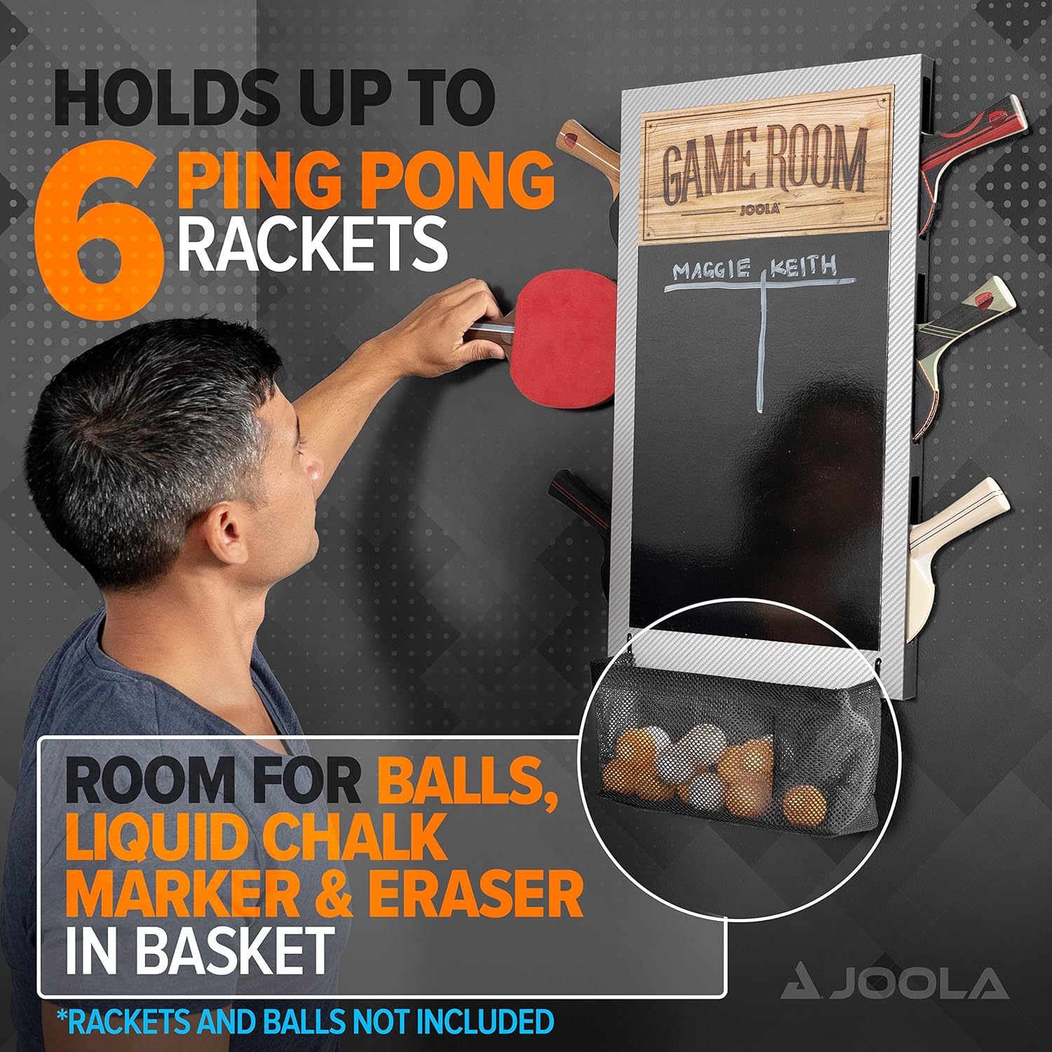 JOOLA Game Room Organizer and Dart Scoreboard Includes Ping Pong Paddle Holder for 6 Rackets, Table Tennis Ball Basket, Black Dry Erase Board with White Liquid Chalk Markers, & Hanging Hardware : Sports & Outdoors
