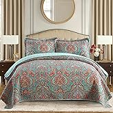Etwel Queen Size Quilt Set, Crown Orange Queen Quilt 3 Pieces, Lightweight Cotton Bedspread, Soft Bedding Set for All Season, Reversible Coverlet Bedding Set, Queen Size 90"x98"