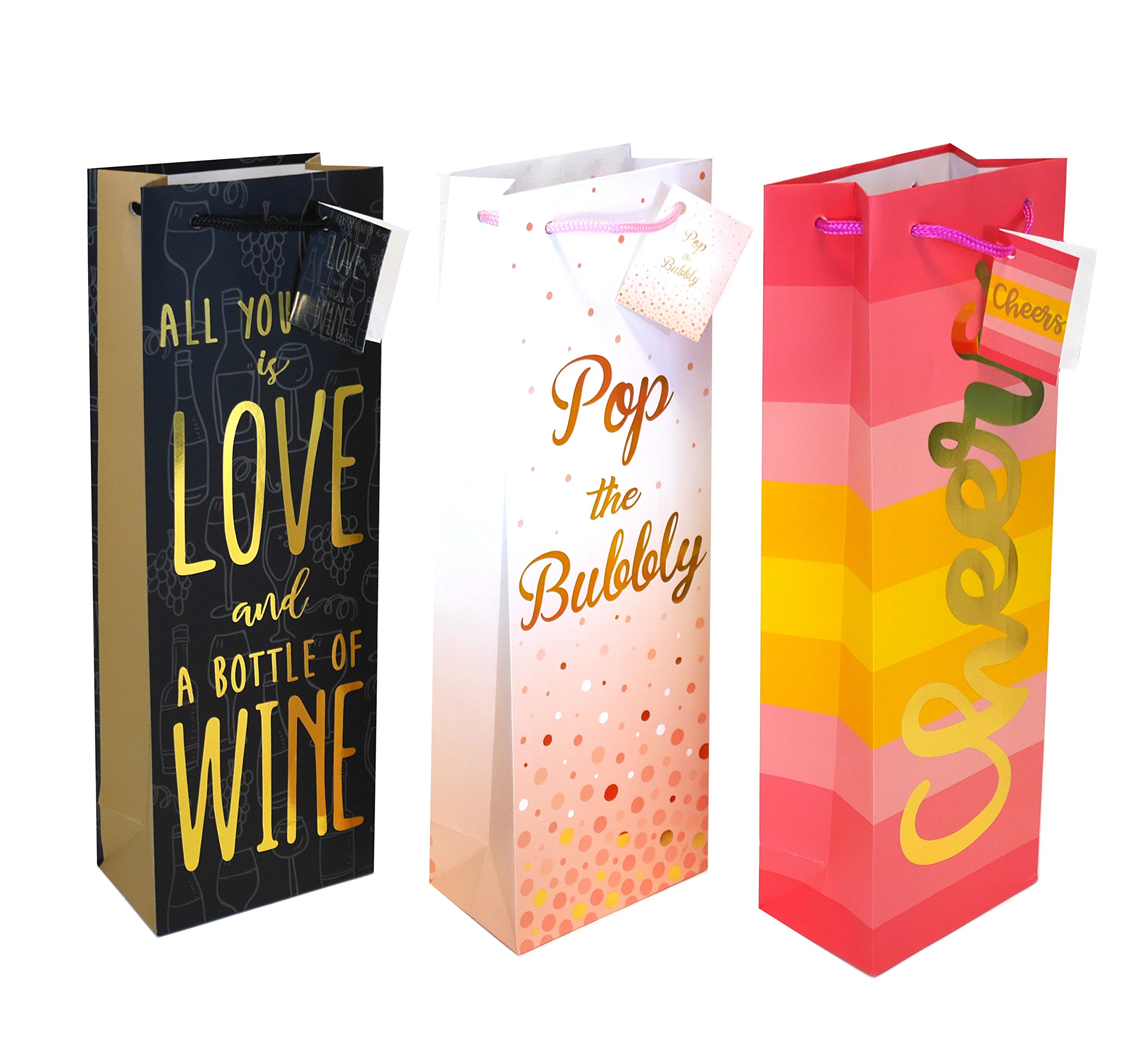 Cheers! Wine Bottle Party Gift Bags Set of 4 Large Holiday