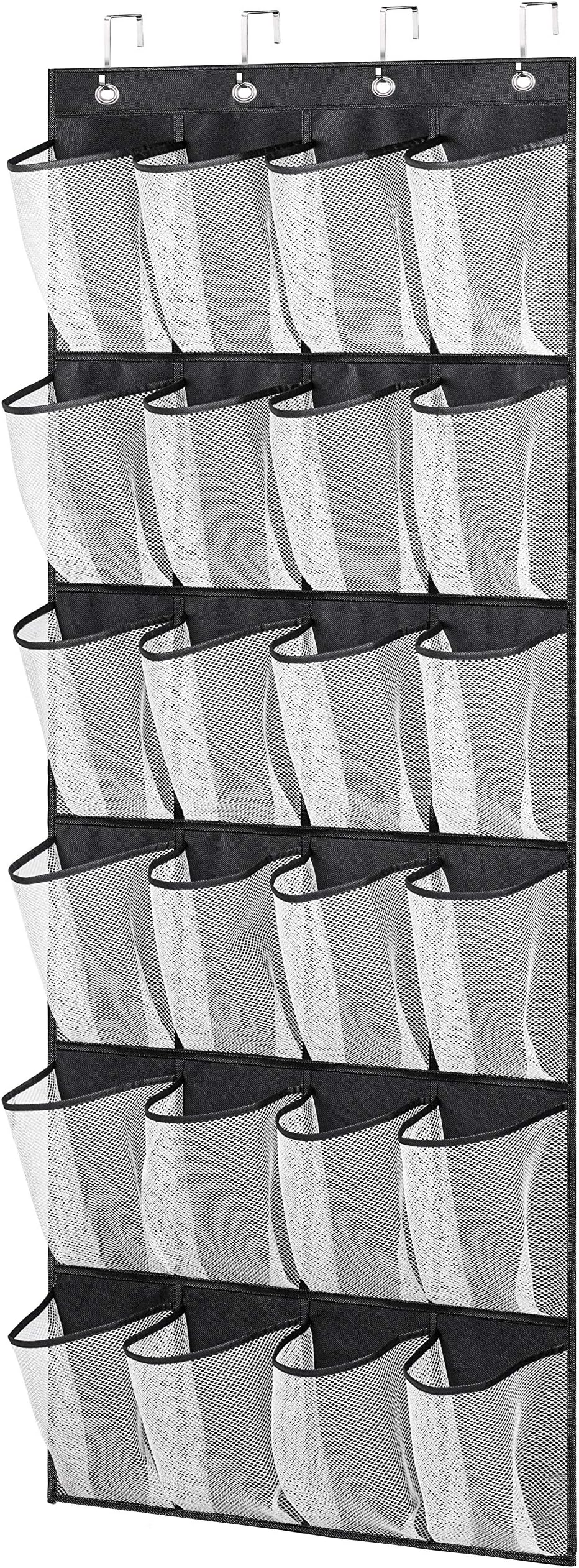 MISSLO Hanging Shoe Rack Over Door Organizer 24 Mesh Pockets Black