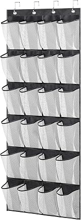 MISSLO Hanging Shoe Rack Over Door Organizer 24 Mesh Pockets Black