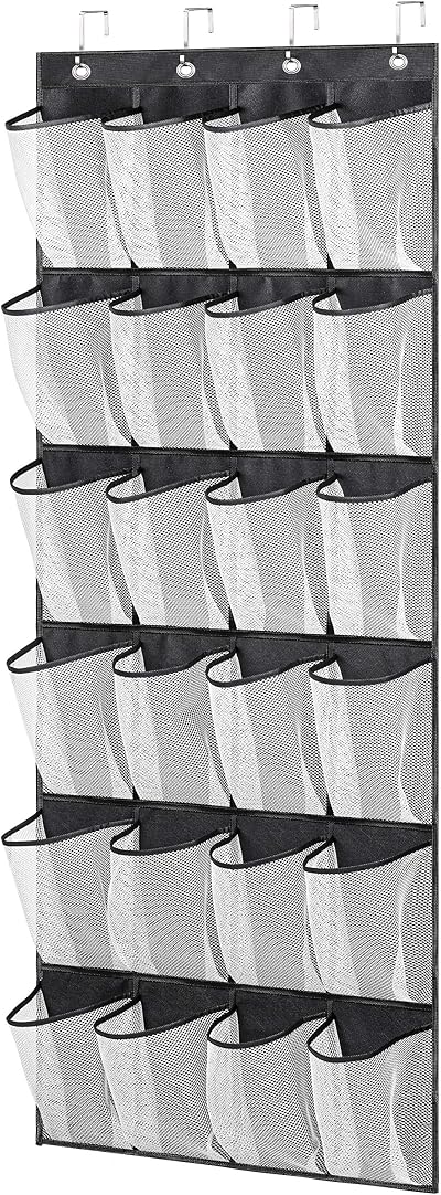 MISSLO Hanging Shoe Rack Over Door Organizer 24 Mesh Pockets Black