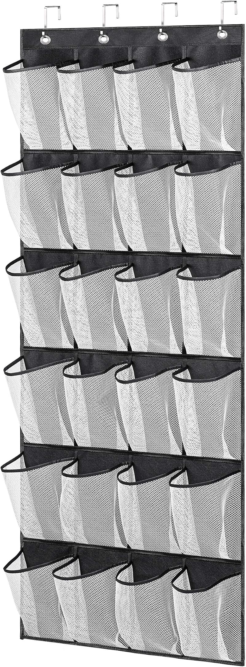 MISSLO Hanging Shoe Rack Over Door Organizer 24 Mesh Pockets Black