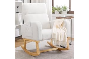 YUUIJOAA Rocking Chair Nursery - Glider Modern Accent Chairs Upholstered Teddy Fabric Nursing Rocker Padded Armchair for Indoor Living Room Bedroom White