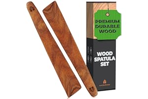 WOODENHOUSE LIFELONG QUALITY 12 inch Teak Wood Spatula for Cast Iron, Small Wood Flipper, Egg Scraper, Flat Wooden Turner, Multipurpose Wood Cooking Utensil, Spatulas Perfect for Flipping, Serving, Scraping & Turning. Set of 2
