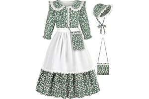 Aoiviss Girls Pioneer Costume Floral Colonial Prairie Dress for Little Kids with Apron and Bonnet
