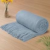Vonty Light Blue Knitted Blanket with Tassels Fringe 50" x 60", Super Soft Knit Throw Blanket, Farmhouse Decorative Lightweight Blanket for Couch, Bed, Sofa