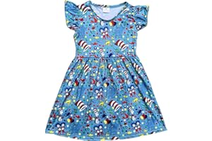 YUEJO Baby Girls Spring Summer Cat in The Hat Dress Girls Flutter Sleeve Boutique Dress