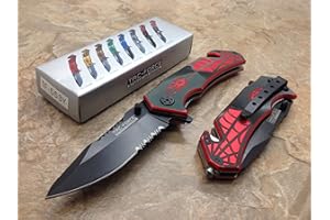 TAC Force Assisted Opening Spider WEB Design Handle Rescue Tactical Black Stainless Steel Blade for Hunting Camping Outdoor - Black/red