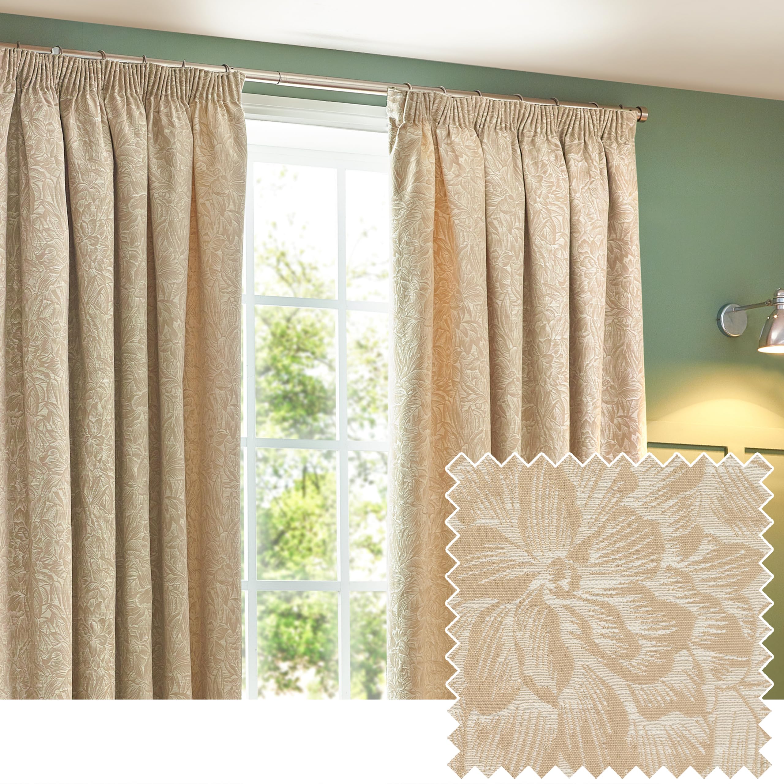 furn. Wylder Nature Grantley Jacquard Pencil Pleat Curtains - 2 Panels - Width x Drop - 117 x 183cm (46 x 72) - Natural