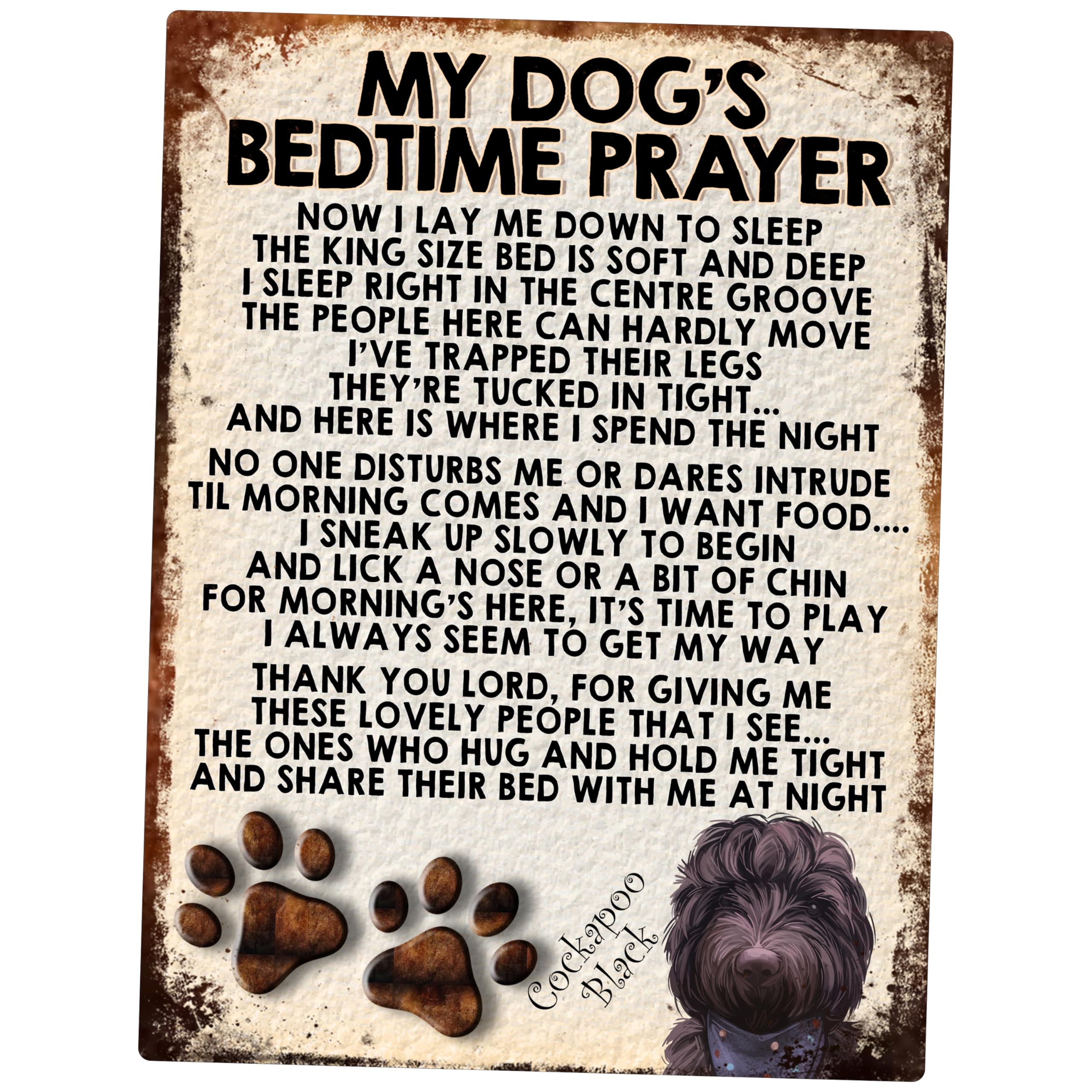 MY DOG'S BEDTIME PRAYER RETRO STYLE METAL TIN SIGN/PLAQUE (350DRM) COCKAPOO BLACK