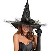 Women's LED Lighted Witch Hat Halloween Costume with Gauze Feathers | Halloween Cosplay, Festival Carnival Party, Headwear with Decoration, Spider Web, Chiffon, Satin Ribbons