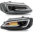 VLAND Headlights Assembly Fit for Jetta 2012-2018 (NOT for GLI) W/DRL, LED Front light with Sequential Turn Signal, Plug-n-Play Headlamp