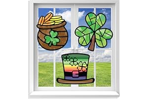 VHALE Suncatchers Craft 3 Sets (9 Cutouts) w Tissue Papers Stained Glass Effect Paper Sun Catcher Kit, Window Art, Classroom Crafts, Creative Art Projects, Kids Party Favors (St. Patrick's Day)