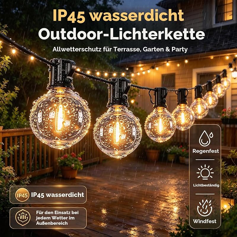 Lichterkette Led Außen Outdoor Strom: 13M Aussen Beleuchtung G40 Plastik Birnen Glühbirnen Balkon Pavillon Lichterketten Wetterfest Gartenbeleuchtung für Garden, Patio, Weddings, Parties — Foto 2 von 8