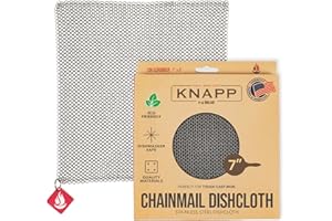CM SCRUBBER Knapp Made Chainmail Dishcloth 7”x5” - Replace Your Dirty Sponge - All Purpose Kitchenware, Pots & Pans Cleaner - Lasts a Lifetime