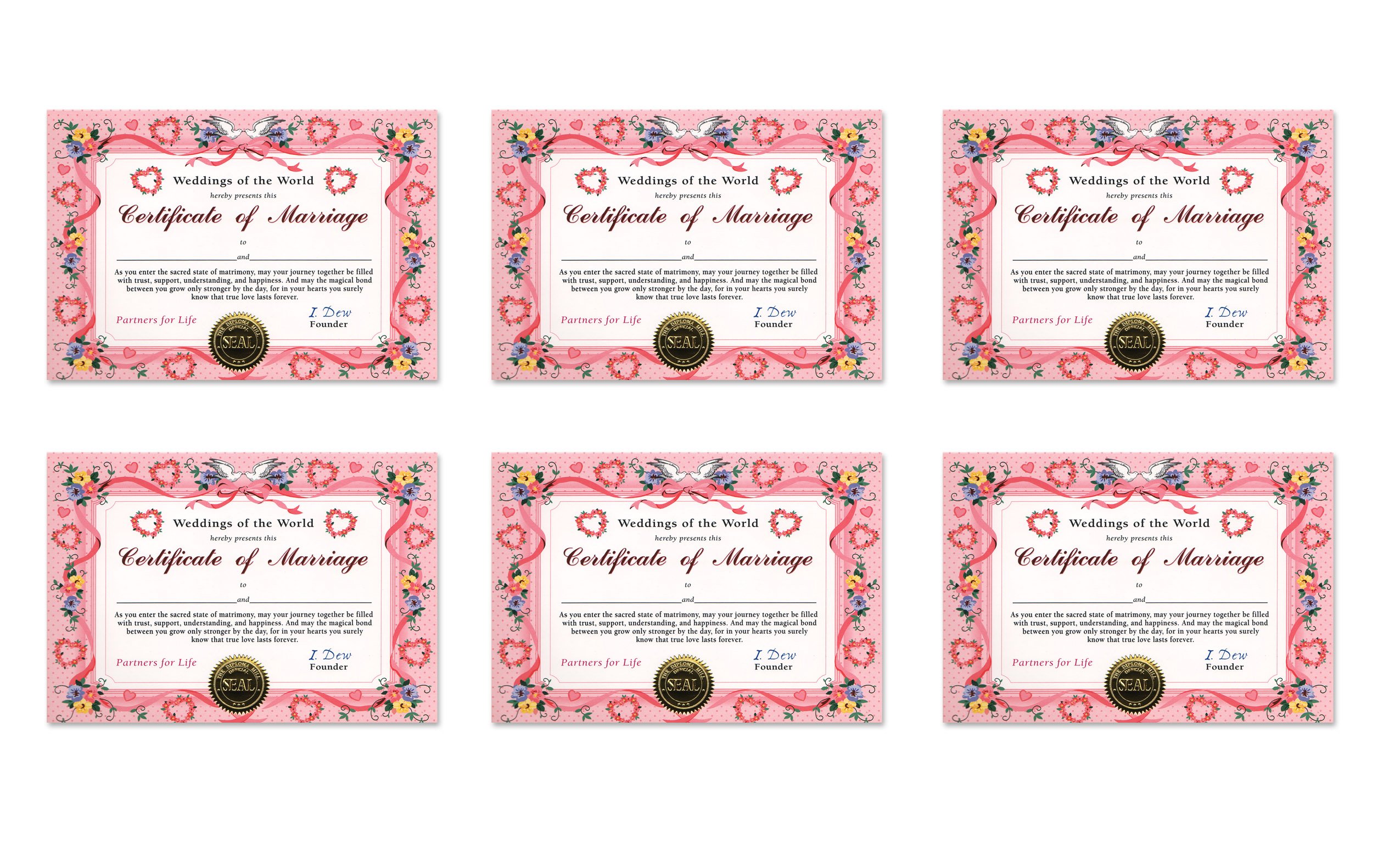 Beistle Certificate of Marriage, 5 by 7-Inch, 6-Pack