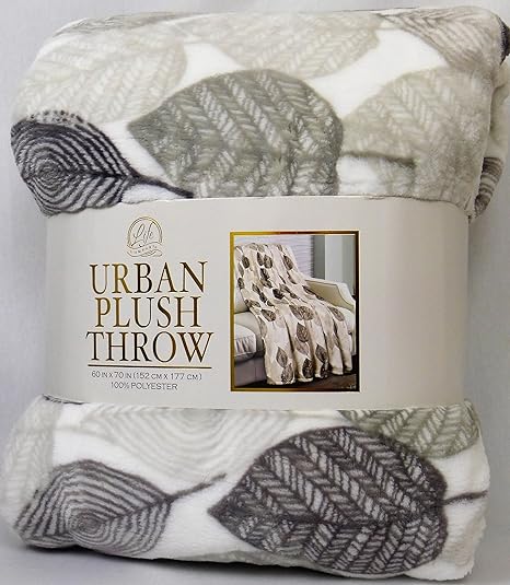Amazon Com Throw Blanket White W Brown Gray Leaves 100