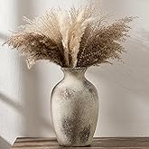 Large Ceramic Rustic Flower Vase, 10.43 Inch Tall Vintage Pottery Home Decor, Antique Farmhouse Terracotta Vase for Living Room, Table, Shelf, Mantel Decoration, Farmhouse - Natural Brown